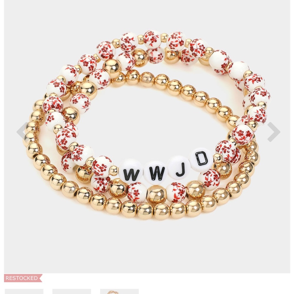 Gold and White Beaded Bracelet Set